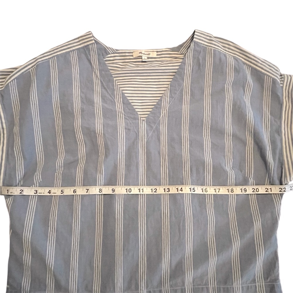 Madewell Blue and White Striped V-Neck Loose Boxy Fit Blouse Sailor Chic Preppy - Picture 8 of 10